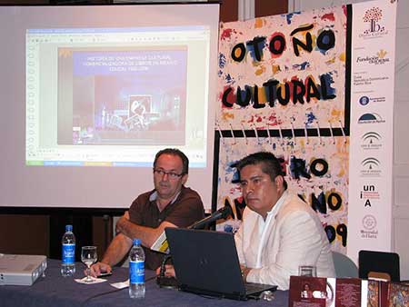 stabile-hernandez Uberto Stabile (organizador del Foro de Bibliodiversidad) y Jorge Henrández, de la empresa distribuidora mexicana, Educal. Foto:JAL
