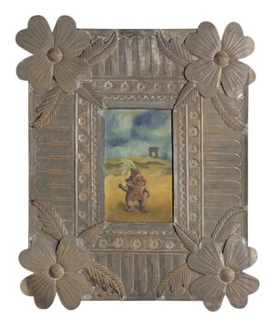 Frida Kahlo. Sobreviviente. Pieza 17 x 12 cm. Marco oaxaqueño 45.5 x 37.5 cm. 1938 
